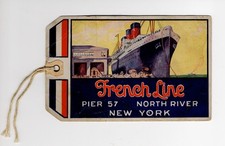 1930s SS Normandie French Line 1st Class Baggage Tag Pier 57 NY Ocean Liner Rare picture
