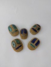 SET OF 5 ANCIENT EGYPTIAN Scarab Beetle Amulets Faience Blue Green Decor picture