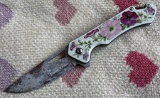 Ladies Pocket Knife Full Size Flower Design Spring Assist Cute Folding Knife 💅 picture