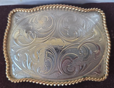 Vintage Montana Silversmiths Belt Buckle Bold Engraved Two-Tone Silver In Box picture