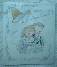 VINTAGE WEDDING SHOWER GREETING CARD w/ GOOD LUCK RICE ~1940's RUST CRAFT BOSTON picture