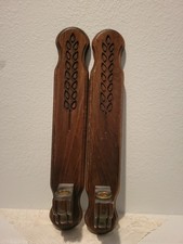 Vintage Wooden Wall Sconces Decor Hanging Brown Candle Holders Wheat Leaf 1970s picture