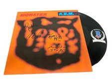 REM Band Signed Autograph Monster Vinyl LP Michael Stipe Mike Mills + 2 Beckett picture