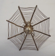 Antique VICTORIAN SILVER Small Spiderweb Place Card Holder VTG Halloween Brooch picture