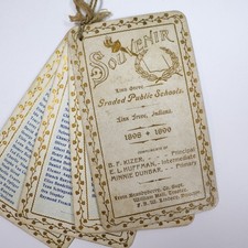 Antique Souvenir Linn Grove Indiana Public Schools 1898 1899 Pupils Roster Cards picture
