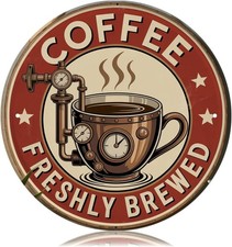 Coffee Freshly Brewed Tin Metal Signs Home Décor 8x8 Inch Steampunk Coffee Cup P picture