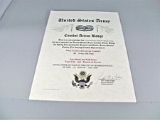 Army Combat Action Badge Medal Replacement Certificate CAB picture