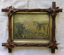 Antique c1890 Victorian Eastlake Carved Wood Frame w/ “Foe or Friend” Print picture