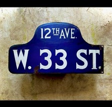 New York City Authentic—Vintage Cobalt Blue Porcelain “Humpback” Street Sign picture