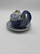 Vintage Rex Hotel Saigon Swan Double Egg Cup Lid Blue White Delft Ceramic picture