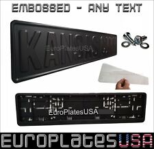 European License Plate Kit, ANY TEXT, EMBOSSED, ALL FLAT BLACK MATTE, BLACK TEXT picture