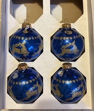 Vintage Rauch Pyramid Glass Glitter Christmas Ornaments Reindeer Deer Blue Gold picture