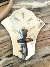 Floral Etched Mirrored Wall-Mounted Sconce Candle Holder Shield Silver/Clear picture