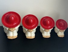 VTG Ceramic Set Of 4 Southwestern Sombrero Red/ Cream Canister Set *READ picture