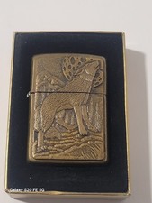 ZIPPO American Wolf Howling at Moon Brass Lighter picture
