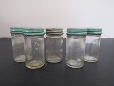 Lot of 5 Vintage Glass Alka-Seltzer Bottles w/ Tin Lids 2 3/4