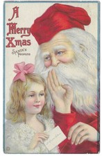 3 Antique Christmas Postcard Lot Traditional Santa & Little Girl•Beautiful Birds picture