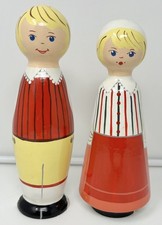 2 Vintage Swedish Folk Art Wall Wood Dolls Hand Painted Aja Tra Sodermanland picture