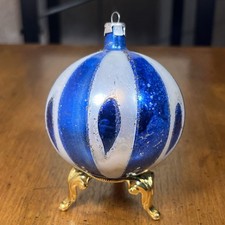 VTG Made In Poland Christmas Ornament Silver & Blue Mercury Glass picture