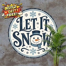 Let It Snow Winter Snowman Snowflake Metal Tin Sign Holiday Decor 8x8 picture