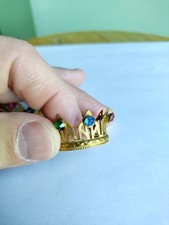 Vintage Miniature Brass Crown Topper Jeweled Rhinestones Doll Statue Craft-Pair picture