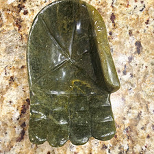 Vintage Hand-Carved Brazilian Green Soapstone Hand Shaped Trinket Dish Catchall picture