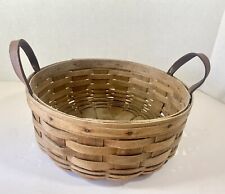 Vintage Longaberger Round Basket 80s Leather Handles 1983 Signed 9 in picture
