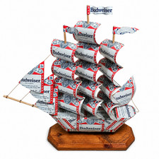 VTG 1970s Budweiser Beer Can Sailing Ship Handmade Folk Art Anheuser-Busch Boat picture