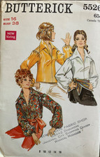 NEW Vtg 1960s BUTTERICK SEWING PATTERN #5526 Boho Collar Blouse Sz 16 Uncut picture