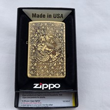 Zippo Windproof Custom Dragon Phoenix Lighter Deep-Carved Antique Brass Finish picture