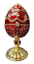 Vintage Bijou Music Box Collection Ruby Red Jeweled & Enameled Music Egg Figure picture
