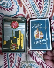 2 VINTAGE METZ ''ROBIN HOOD'' BEER Pinochle PLAYING CARDS Sets Unused picture