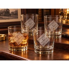 Vtg New Chicago & Illinois Midland Railroad Etched Rocks Clear Glass Set of 4 picture