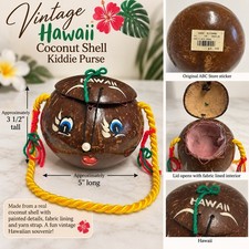 Vintage Hawaii Coconut Shell Kiddie Purse Hand Painted Face ABC Store Souvenir picture
