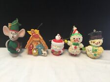 Lot of 5 Vtg. Plastic Christmas Ornaments - mouse Santa snowmen nativity (RR41) picture