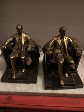 2 Vintage Lincoln in the Chair Statue Philadelphia Mfg Heavy Metal 7” bookends  picture