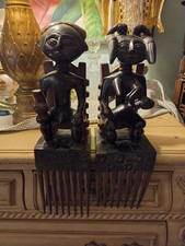 Ashanti African Carved Wood Folk Art Mother W/Child And Father Lot Of 2 Pair picture