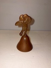 Antique 1930s Solid Brass Angel / Cherub Playing Lyre Hand Bell 4.5