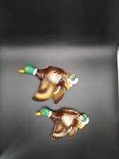 Vintage Ucagco Flying Mallard Ducks Wall Pockets Plaques - Set of 2 picture