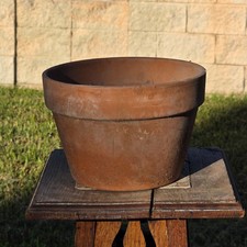 Vtg Terracotta Azalea Pot Flat Rim Clay Planter Semi Shallow Squat Garden 8.5x6 picture