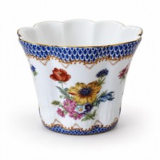 Andrea by Sadek Floral Porcelain Cachepot Planter Scalloped Rim Gold Trim picture
