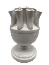 Vintage Matte White Ceramic Tulipiere Tulip Vase with Frog Lid picture