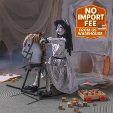 Animated Creepy Girl on Rocking Horse Halloween Prop 28