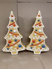 Blow Mold Gingerbread Trees Patriotic Colors Red White Blue July 4 Union picture