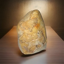 Vintage 3 1/2” Chinese Natural Stone Shoushan Carving Lions And Eagle  Statue picture