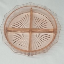 Pink Depression Glass Round Dish Tray Divided 9⅛