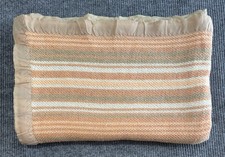 Vintage Striped Thermal Blanket 58x82 Peach Sage Cream Satin Trim Twin Full picture