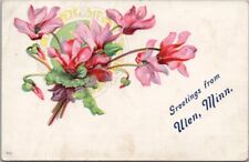Vintage ULEN Minnesota Embossed Greetings Postcard Pink Flowers / 1909 Cancel picture