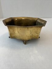 Vintage Brass Planter Jardiniere Footed Octagonal Heavy picture
