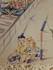 Vtg 50's Amusement Park Gift Wrap 3 Pcs NOS Unused Old Stock Ephemera RETRO picture